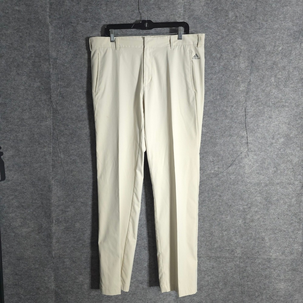 Adidas Golf Pants‎ Mens 36x34 Beige Flat Front Performance Stretch Chino Sports